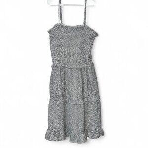 Black Beige Women's Spotted Slip Spaghetti Strap Mini Sun Dress